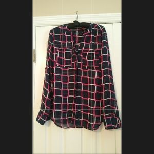 GAP blouse, Medium, Navy Pink Plaid
